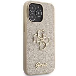 Guess Glitter Script Big 4G dėklas, skirtas iPhone 13 Pro Max - auksinis