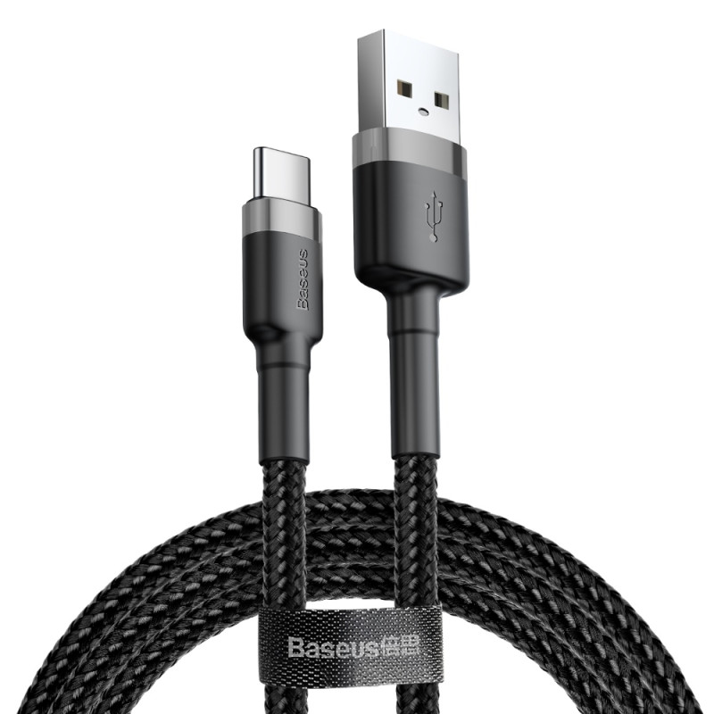 „Baseus Cafule“ kabelis Patvarus nailoninis USB / USB-C kabelis QC3.0 2A 2M juodai pilkas (CATKLF-CG1)