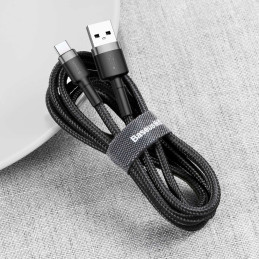 „Baseus Cafule“ kabelis Patvarus nailoninis USB / USB-C kabelis QC3.0 2A 2M juodai pilkas (CATKLF-CG1)