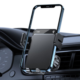 Joyroom 15W Qi belaidžio įkroviklio automatinis elektromobilio laikiklis kabinos prietaisų skydeliui / orlaidė juoda (JR...