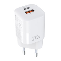 Choetech PD5006 GaN USB-A / USB-C 33W PD QC sieninis įkroviklis - baltas