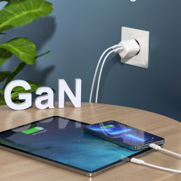 Choetech PD5006 GaN USB-A / USB-C 33W PD QC sieninis įkroviklis - baltas
