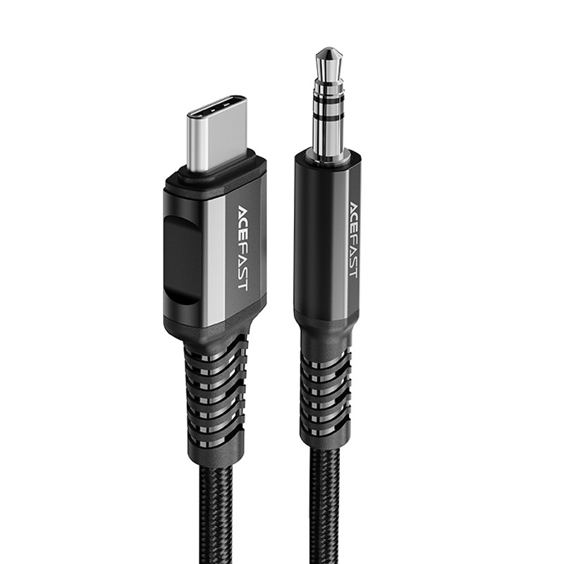 Acefast garso kabelis USB Type C – 3,5 mm mini lizdas (vyriškas) 1,2 m, AUX juodas (C1-08 juodas)