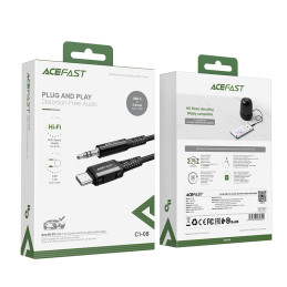 Acefast garso kabelis USB Type C – 3,5 mm mini lizdas (vyriškas) 1,2 m, AUX juodas (C1-08 juodas)