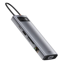 HUB Baseus Metal Gleam 9in1 USB-C – 3x USB 3.2 Gen 1 / USB-C PD 100W / VGA / HDMI / TF, SD kortelių skaitytuvas / RJ45 -...
