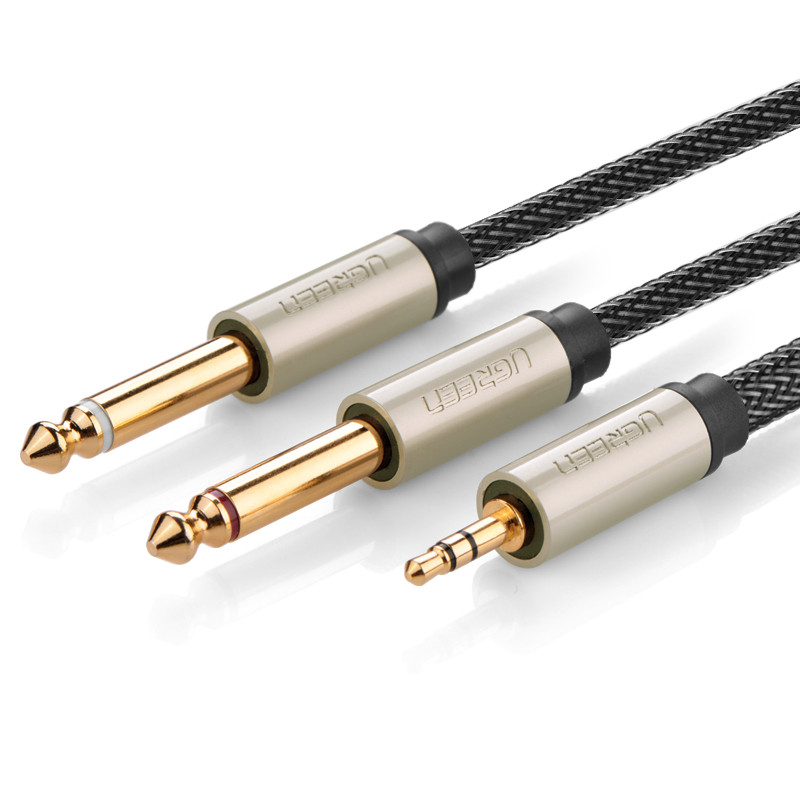Ugreen kabelio garso kabelio mini lizdas 3,5 mm – 2 x lizdas 6,35 mm 2 m pilkas (AV126)
