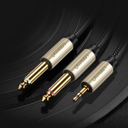 Ugreen kabelio garso kabelio mini lizdas 3,5 mm – 2 x lizdas 6,35 mm 2 m pilkas (AV126)