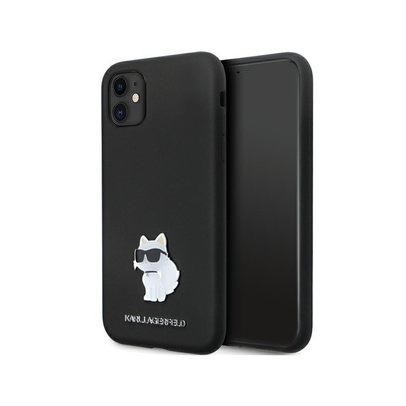Karl Lagerfeld Silicone Choupette Metal Pin dėklas iPhone 11 / Xr - juodas
