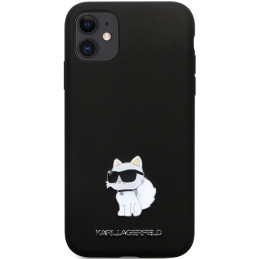 Karl Lagerfeld Silicone Choupette Metal Pin dėklas iPhone 11 / Xr - juodas
