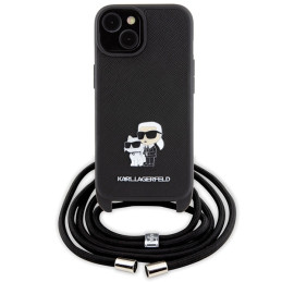 Karl Lagerfeld Crossbody Saffiano Metal Pin Karl&Choupette dėklas iPhone 15 - juodas