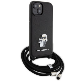 Karl Lagerfeld Crossbody Saffiano Metal Pin Karl&Choupette dėklas iPhone 15 - juodas