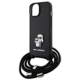 Karl Lagerfeld Crossbody Saffiano Metal Pin Karl&Choupette dėklas iPhone 15 - juodas