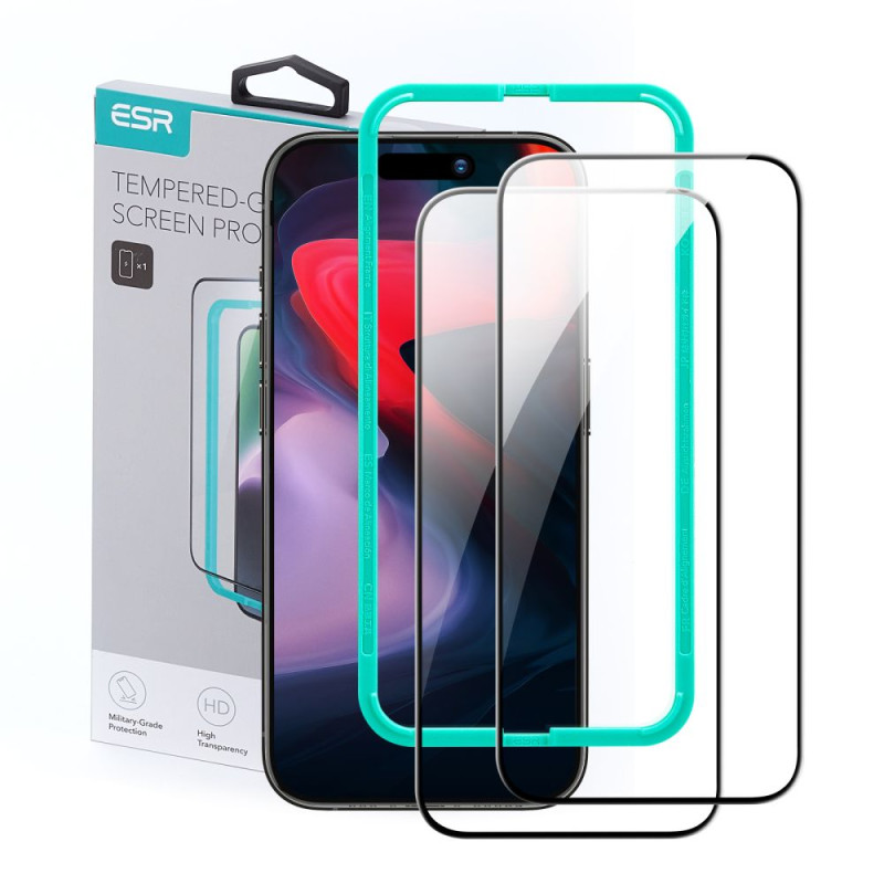 ESR grūdintas stiklas iPhone 15 Pro Max - juodas 2 vnt.