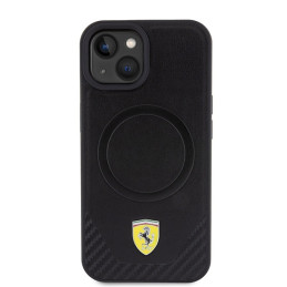 Ferrari Carbon Metal Logo MagSafe dėklas iPhone 15 - juodas