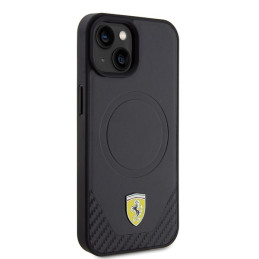 Ferrari Carbon Metal Logo MagSafe dėklas iPhone 15 - juodas