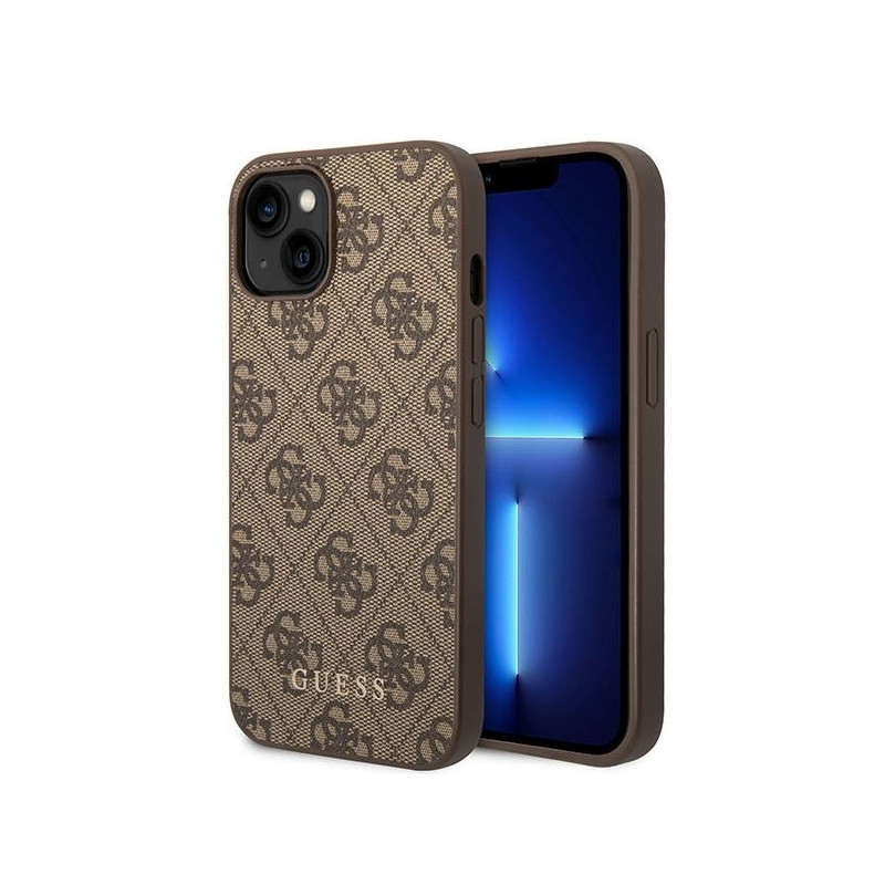 Guess 4G Metal Gold Logo dėklas, skirtas iPhone 15 Plus - rudas