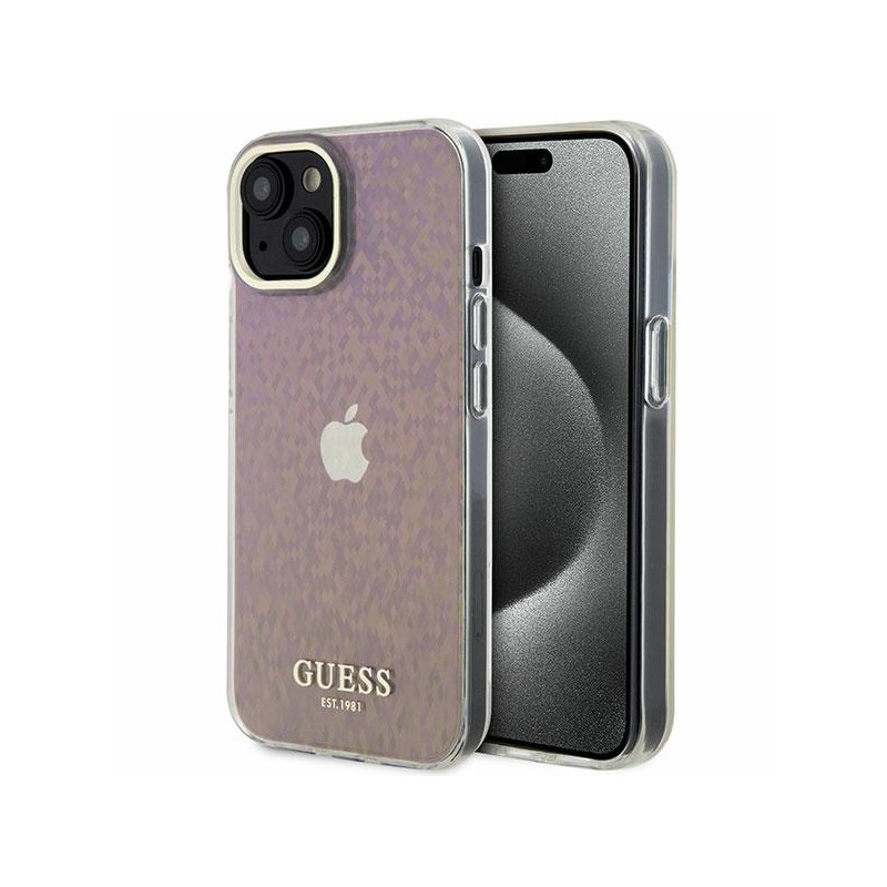 Guess IML Faceted Mirror Disco Iridescent dėklas iPhone 15 - rožinis