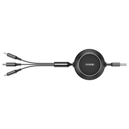 Baseus Golden Loop 3in1 ištraukiamas kabelis USB - mikro USB / Lightning / USB-C 3.5A 35cm - 120cm juodas (CAMLT-JH01)