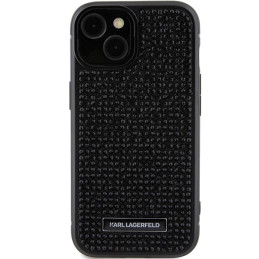 Karl Lagerfeld Rhinestone Logo Metal Plate dėklas iPhone 15 - juodas
