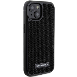 Karl Lagerfeld Rhinestone Logo Metal Plate dėklas iPhone 15 - juodas