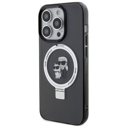 Karl Lagerfeld Ring Stand Karl&Choupette MagSafe dėklas iPhone 15 Pro - juodas