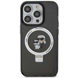 Karl Lagerfeld Ring Stand Karl&Choupette MagSafe dėklas iPhone 15 Pro - juodas