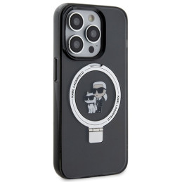 Karl Lagerfeld Ring Stand Karl&Choupette MagSafe dėklas iPhone 15 Pro - juodas