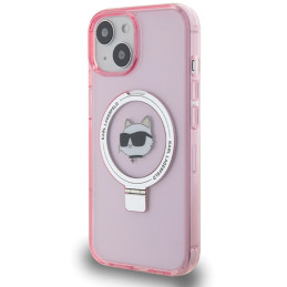 Karl Lagerfeld Ring Stand Choupette Head MagSafe dėklas iPhone 15 - rožinis