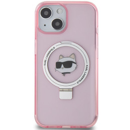 Karl Lagerfeld Ring Stand Choupette Head MagSafe dėklas iPhone 15 - rožinis