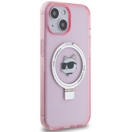 Karl Lagerfeld Ring Stand Choupette Head MagSafe dėklas iPhone 15 - rožinis
