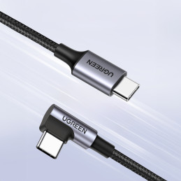 Ugreen US255 50122 USB-C (tiesus) / USB-C (kampinis) PD QC kabelis 60W 3A 0,5m – pilkas