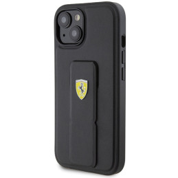 Ferrari Grip Stand metalinis logotipo dėklas iPhone 15 - juodas