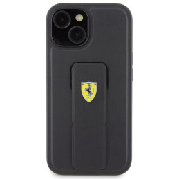 Ferrari Grip Stand metalinis logotipo dėklas iPhone 15 - juodas