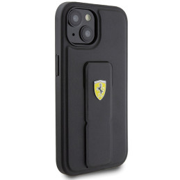 Ferrari Grip Stand metalinis logotipo dėklas iPhone 15 - juodas