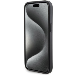 Ferrari Grip Stand metalinis logotipo dėklas iPhone 15 - juodas