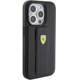 Ferrari Grip Stand metalinis logotipo dėklas skirtas iPhone 15 Pro Max - juodas
