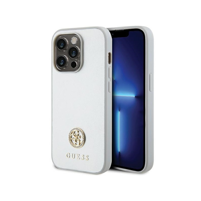 Guess Strass Metal Logo dėklas, skirtas iPhone 15 Pro - sidabrinis