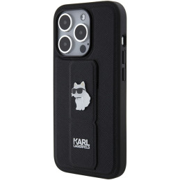 Karl Lagerfeld Gripstand Saffiano Choupette Pins dėklas, skirtas iPhone 15 Pro Max - juodas