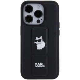 Karl Lagerfeld Gripstand Saffiano Choupette Pins dėklas, skirtas iPhone 15 Pro Max - juodas