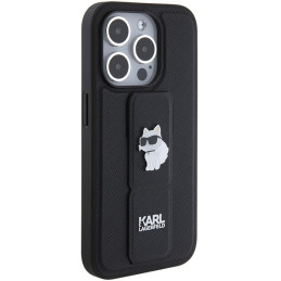 Karl Lagerfeld Gripstand Saffiano Choupette Pins dėklas, skirtas iPhone 15 Pro Max - juodas