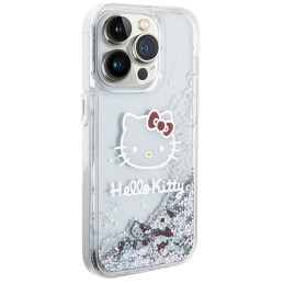Hello Kitty Liquid Glitter Charms Kitty Head dėklas iPhone 15 Pro - sidabrinis