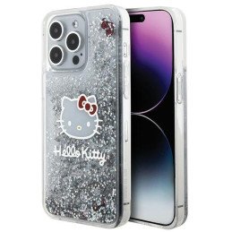 Hello Kitty Liquid Glitter Charms Kitty Head dėklas iPhone 15 Pro Max - sidabrinis