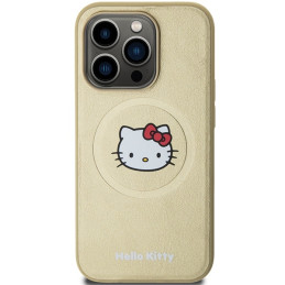 Hello Kitty Leather Kitty Head MagSafe dėklas iPhone 15 Pro - auksinis