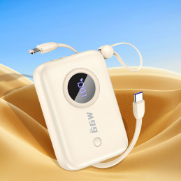 Dudao K14 10000 mAh maitinimo blokas su USB-C / Lightning laidais - smėlio spalvos