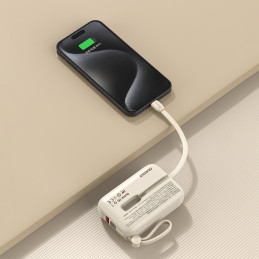 Dudao K14 10000 mAh maitinimo blokas su USB-C / Lightning laidais - smėlio spalvos