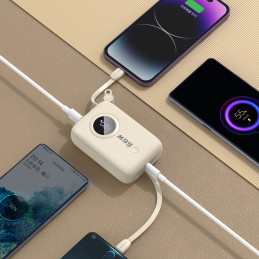 Dudao K14 10000 mAh maitinimo blokas su USB-C / Lightning laidais - smėlio spalvos