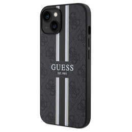 Guess 4G Printed Stripes MagSafe dėklas, skirtas iPhone 15/ 14/ 13 – juodas