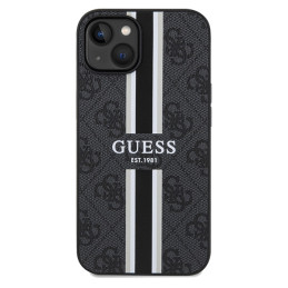 Guess 4G Printed Stripes MagSafe dėklas, skirtas iPhone 15/ 14/ 13 – juodas