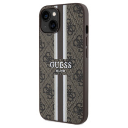 Guess 4G Printed Stripes MagSafe dėklas, skirtas iPhone 15/ 14/ 13 – rudas
