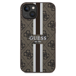 Guess 4G Printed Stripes MagSafe dėklas, skirtas iPhone 15/ 14/ 13 – rudas